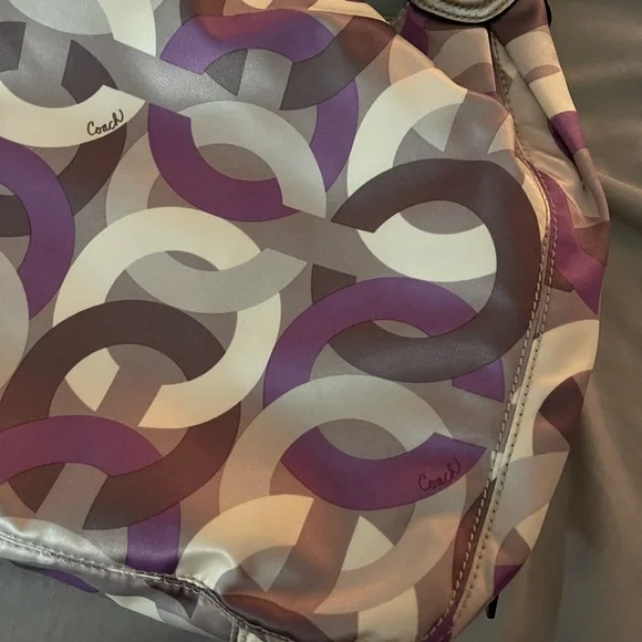 RARE COACH Poppy Like new Madison signature shoulder bag, purple, cream, gray - Picture 7 of 16